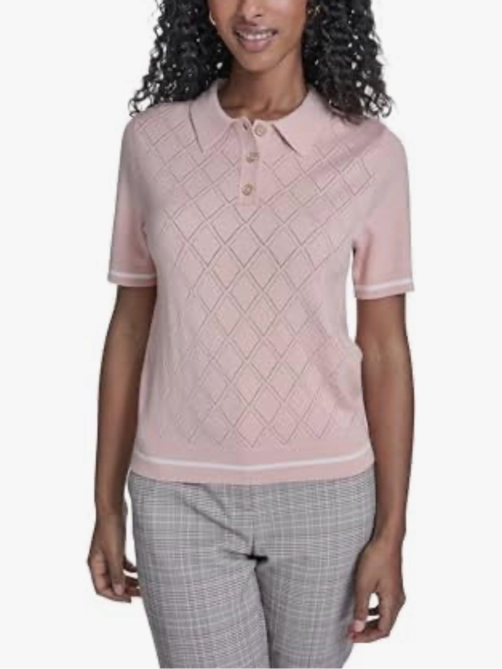 Tommy Hilfiger Womens Pink Short Sleeve Johnny Collar Polo Sweater Blouse Size L